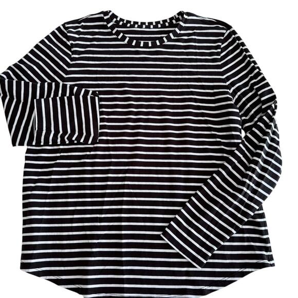 Lululemon Love Long-Sleeve Shirt Yachtie Stripe Black White Size 12 Cotton - Picture 2 of 5